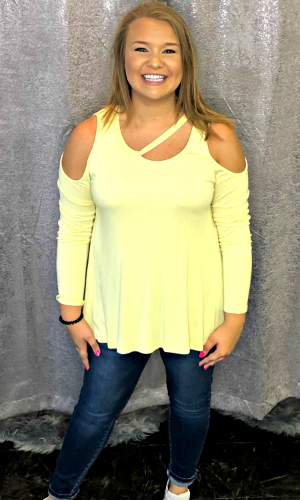 yellow off the shoulder long sleeve top