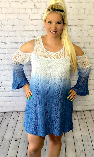 This Dress! Lace Overlay, Blue Ombre, Cold-Shoulder Dress