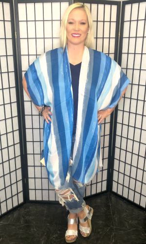 Make Waves Blue Striped Kimono