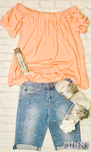Whimsical Dreams Light Coral Off-the-Shoulder Top