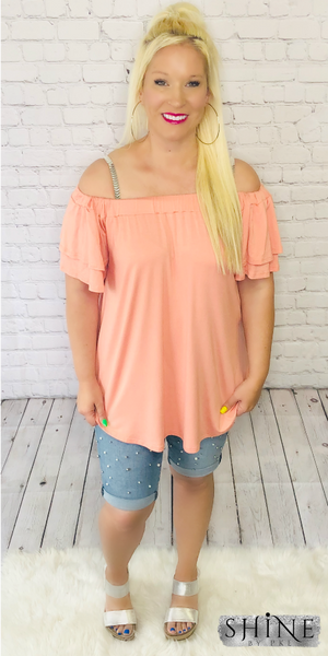 Whimsical Dreams Light Coral Off-the-Shoulder Top