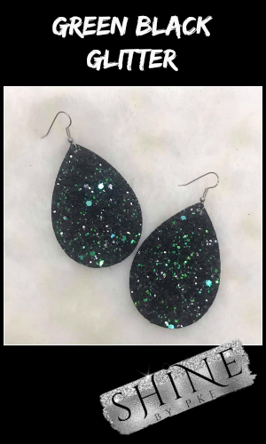 Black and Green Glitter Teardrop Earrings