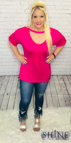Raspberry Perfection V-Neck Cut-Out Top
