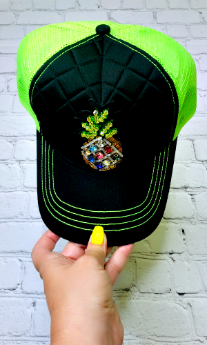 Neon Green Baseball Hat with Pineapple