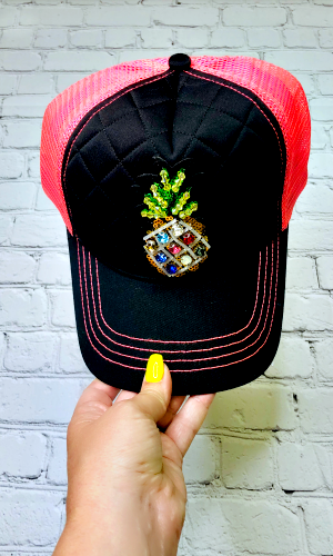 Neon Pink Baseball Hat with Pineapple