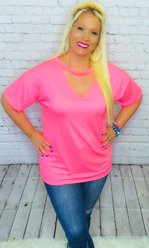 Extra Neon Pink Cut-Out V-Neck Top