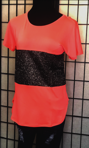 Neon Coral Tee with Charcoal Sparkle