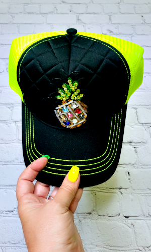 Neon Yellow Baseball Hat with Pineapple