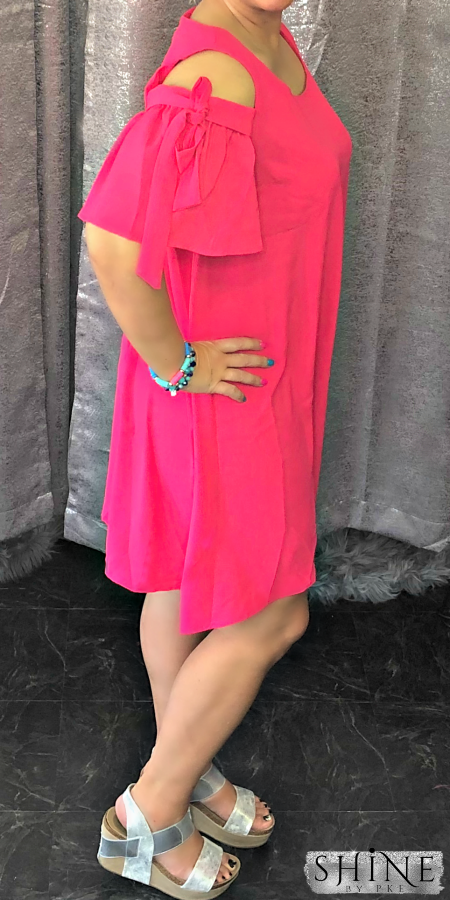 Hot pink sales cold shoulder dress