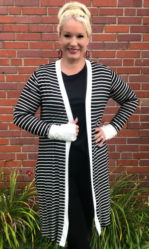 Show Your Stripes! Black and Ivory Striped Cardi