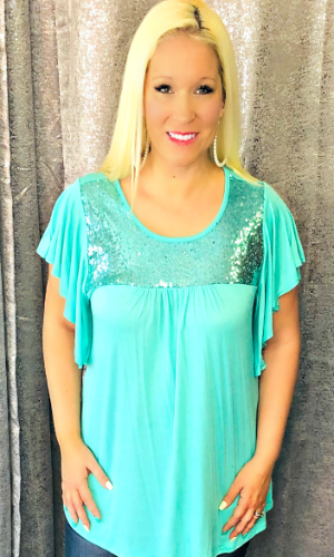 You Were Born to Sparkle! Sequin Top - Turquoise