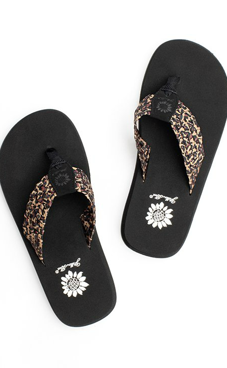Yellow box sales gray flip flops